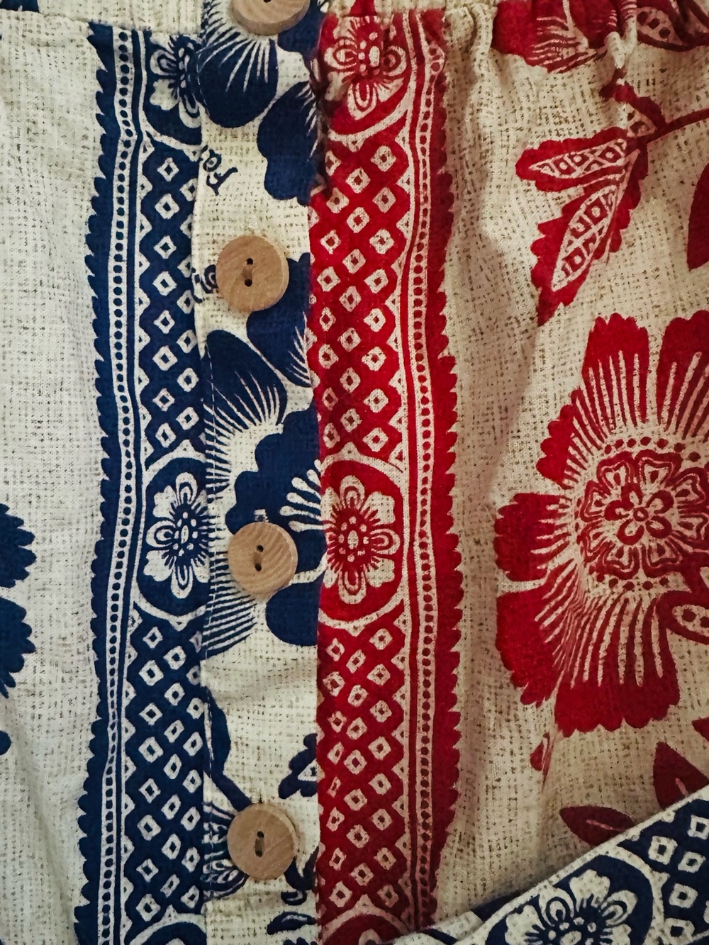 Farm Rio Floral Split-Color Cotton Dress with Belt - Blue & Red - Picture 6 of 8